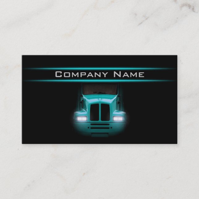 Tarjeta De Visita Diseño negro Cyan Truck Delantera Brillante Diseño (Anverso)