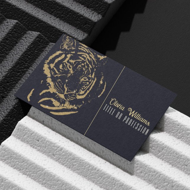 Tarjeta De Visita Diseño negro del tigre de oro (Subido por el creador)