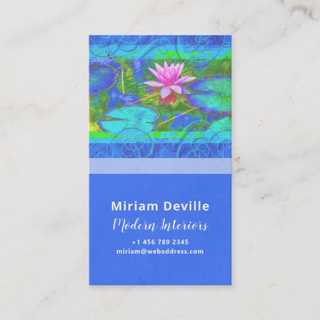 Tarjeta De Visita Diseño o estudio de yoga rosa Lotus Blue Namaste (Anverso)