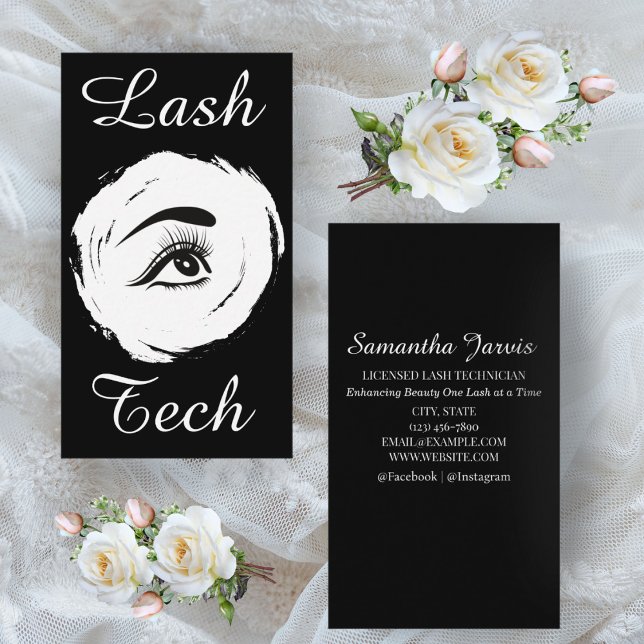 Tarjeta De Visita Diseño personalizado blanco y negro de Lash Tech m (Subido por el creador)