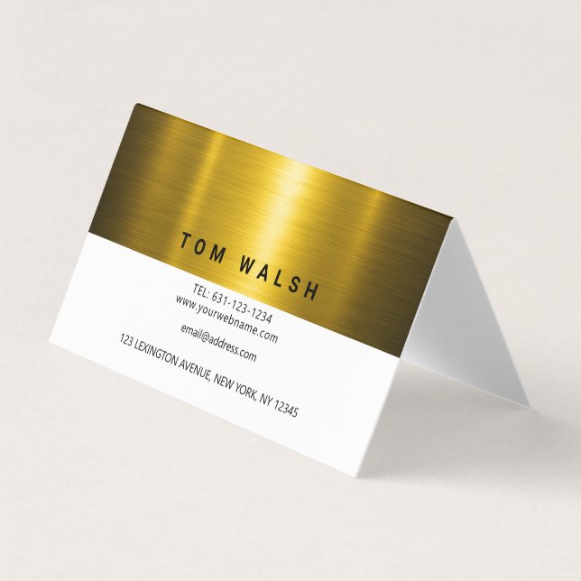Tarjeta De Visita Diseño personalizado elegante de oro y blanco (Anverso)