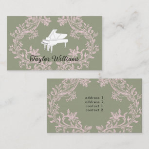 Tarjeta De Visita diseño pianista rosa y verde sabio