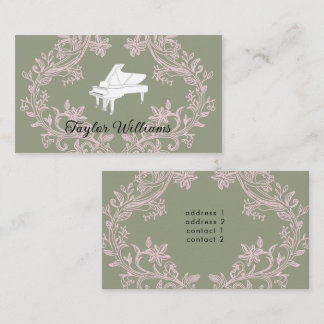 Tarjeta De Visita diseño pianista rosa y verde sabio