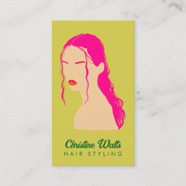 Tarjeta De Visita Diseño Plano de Cabello Verde Lima Rosa Moderno QR