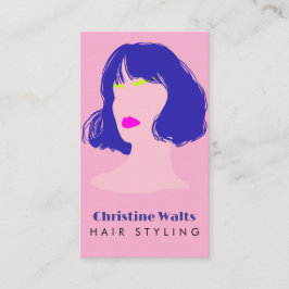 Tarjeta De Visita Diseño Plano QR de Estilismo de Cabello Rosa Azul 