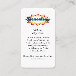 Tarjeta De Visita Diseño Pop de Cómic de Genealogía