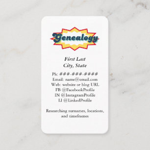 Tarjeta De Visita Diseño Pop de Cómic de Genealogía