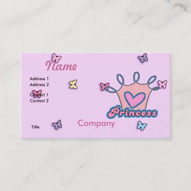 Tarjeta De Visita Diseño Princesa purpurina (Anverso)