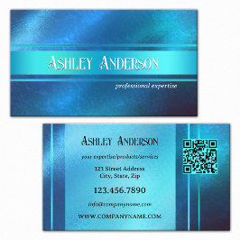 Tarjeta De Visita Diseño Profesional Código QR Azul Turquesa