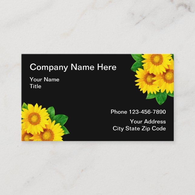 Tarjeta De Visita Diseño profesional de girasol floral (Anverso)
