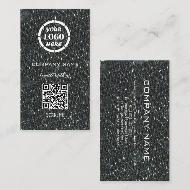 Tarjeta De Visita Diseño profesional de plata gris Código QR moderno (Anverso / Reverso)