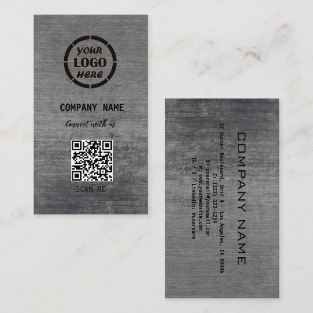 Tarjeta De Visita Diseño profesional gris negro Código QR moderno (Anverso / Reverso)