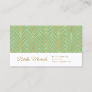 Tarjeta De Visita Diseño profesional Primavera Verde y Oro Art Deco