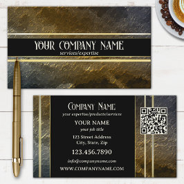 Tarjeta De Visita Diseño Profesional QR Metálico Dorado