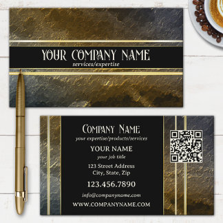 Tarjeta De Visita Diseño Profesional QR Metálico Dorado
