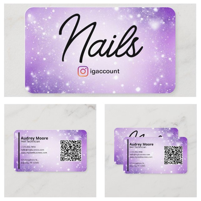 Tarjeta De Visita Diseño Purple Professional Card QR Code Nail Tech (Design Purple Professional Card QR Code Nail Tech
)