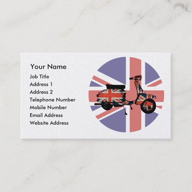 Tarjeta De Visita Diseño resistido vespa retra del Union Jack (Anverso)