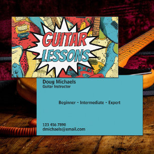 Tarjeta De Visita Diseño Retro de Cómic Lecciones de Guitarra