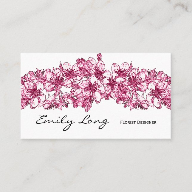 Tarjeta De Visita Diseño rosado del bosquejo del arreglo de la flor (Anverso)