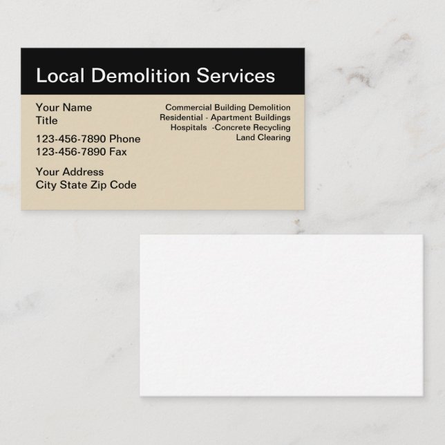 Tarjeta De Visita Diseño sencillo de servicios de demolición (Anverso / Reverso)