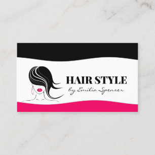 Tarjeta De Visita Diseño sencillo en negro y rosa Diseño de cabello 