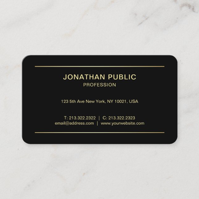 Tarjeta De Visita Diseño sencillo moderno profesional elegante negro (Anverso)