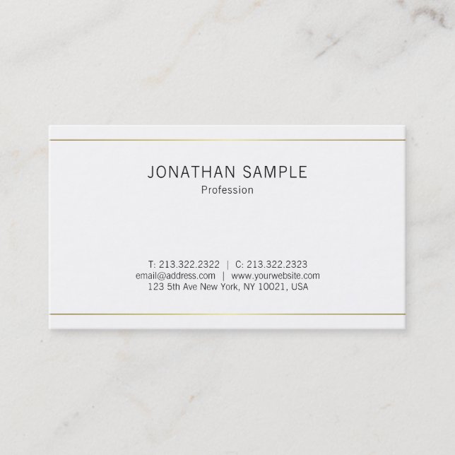 Tarjeta De Visita Diseño sencillo y elegante Gold White Trendy Plain (Anverso)