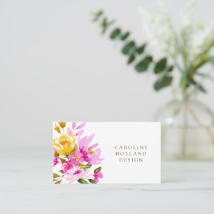 Tarjeta De Visita Diseño Simple Floral Flor de Acuarela Amarillo Ros