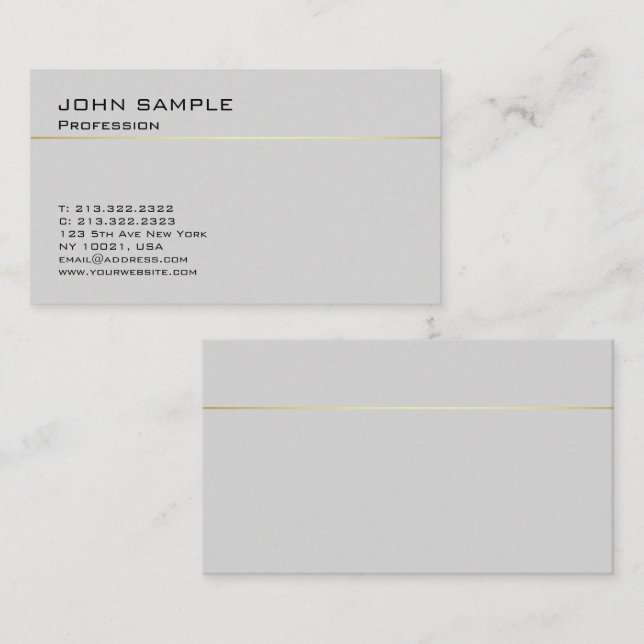 Tarjeta De Visita Diseño simple Profesional Elegante Gray Gold (Anverso / Reverso)