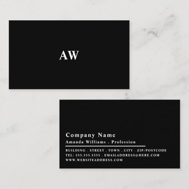 Tarjeta De Visita Diseño simplista, monograma Minimalista (Anverso / Reverso)