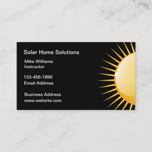 Tarjeta De Visita Diseño Sun de energía solar negrita Solar (Anverso)