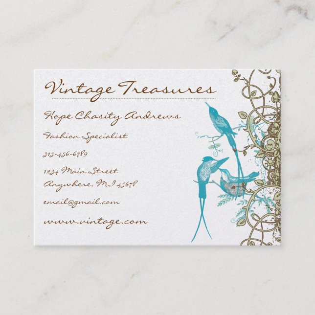 Tarjeta De Visita Diseño Swirl Vintage Hummingbirds (Anverso)