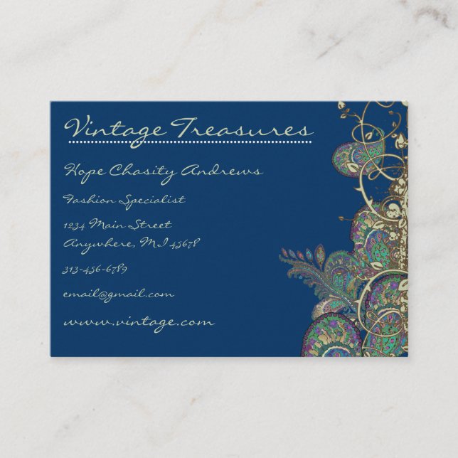 Tarjeta De Visita Diseño Swirl Vintage Peacock Paisleys (Anverso)
