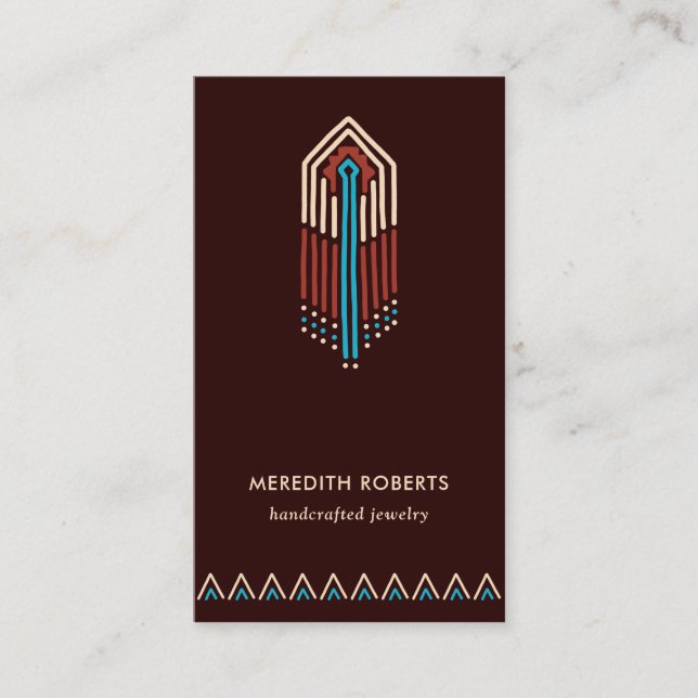 Tarjeta De Visita Diseño tribal de moda Terra Cotta Turquoise (Anverso)