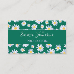 Tarjeta De Visita Diseño verde botánico de las flores de margarita