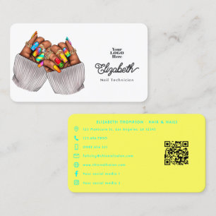 Tarjeta De Visita Diseño vibrante de salón de uñas de verano en turq