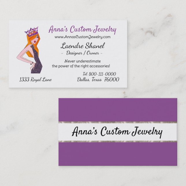 Tarjeta De Visita Diva de joyería personalizada  (Anverso / Reverso)