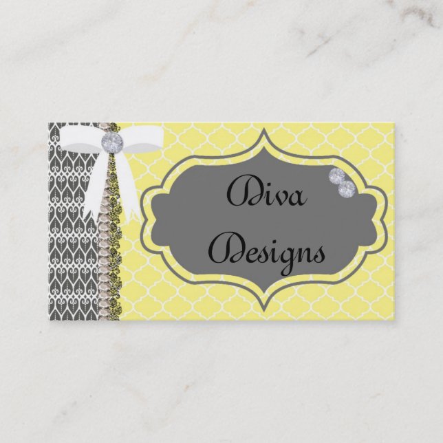 Tarjeta De Visita Diva gris y amarilla (Anverso)