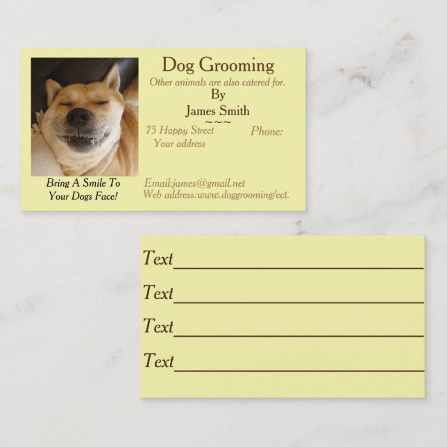 Tarjeta De Visita divertida foto de perro Servicios de cuidado de ma (Anverso / Reverso)