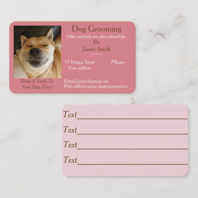 Tarjeta De Visita divertida foto de perro Servicios de cuidado de ma (Anverso / Reverso)
