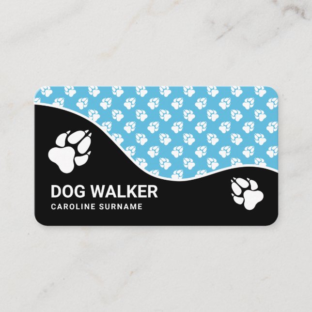 Tarjeta De Visita Divertido azul y negro Perro Paws Perro Walker Mas (Anverso)