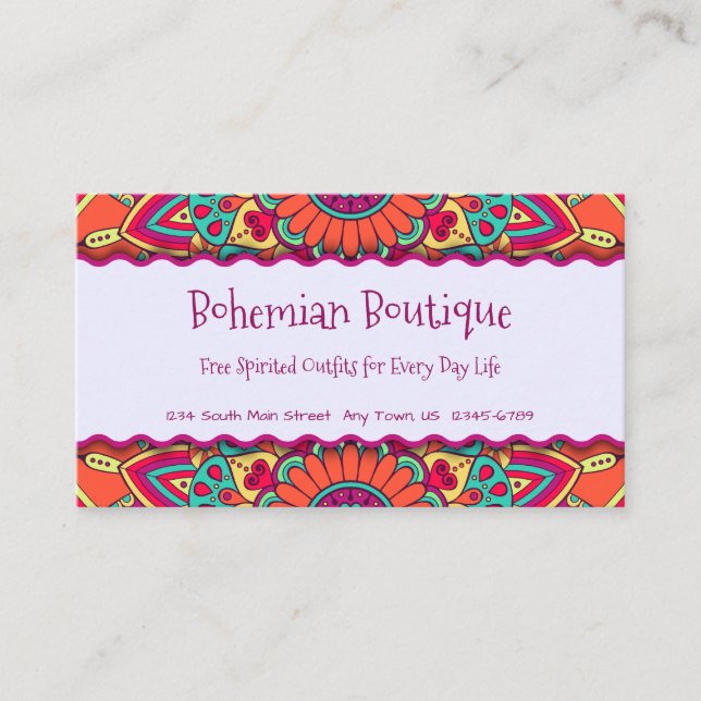 Tarjeta De Visita Divertido Bright Bohemian Mandala (Anverso)