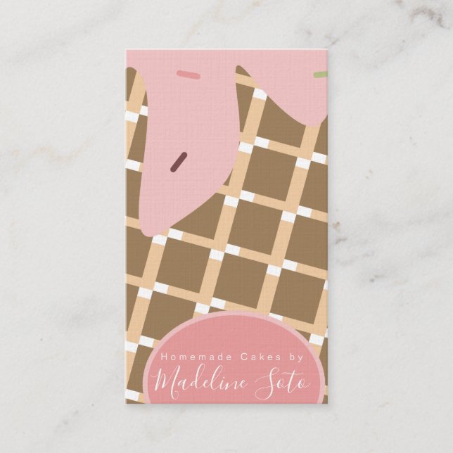 Tarjeta De Visita Divertido Froting Dristing Cake Bakery Waffle Pink (Anverso)