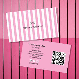 Tarjeta De Visita Diviértete Raya Rosa Monograma Simple Minimalista