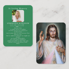 Tarjeta De Visita Divine Mercy Catholic Funeral Green Prayer Card