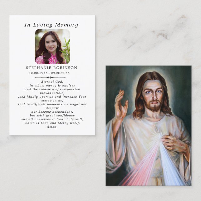Tarjeta De Visita Divine Mercy Catholic Jesus Funeral Prayer Card (Anverso / Reverso)