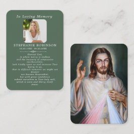 Tarjeta De Visita Divine Mercy Catholic Sage Green Prayer Card