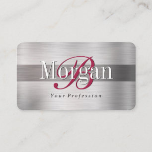 Tarjeta De Visita DIY Maroon Monograma Nombre, Lt & Dk Acero Cepilla