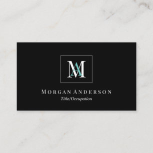 Tarjeta De Visita DIY Monograma blanco/Verde azulado Nombre Caja gri
