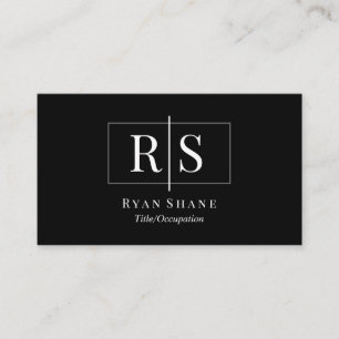 Tarjeta De Visita DIY White Monograma Nombre Caja gris, Bkgon negro/